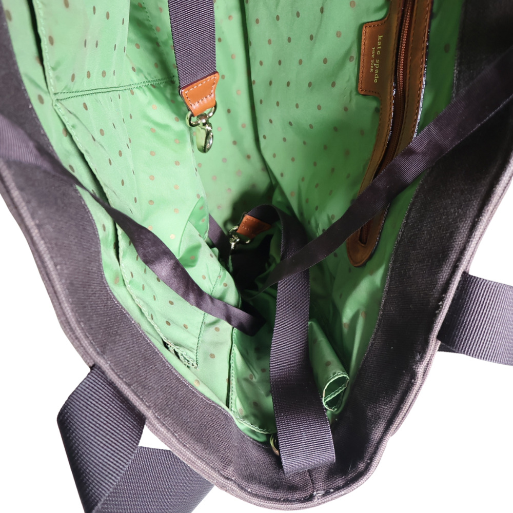Kate Spade Large Brown Canvas Tote Diaper Bag Butterfly Green Lining Y2K Vintage - Picture 10 of 11